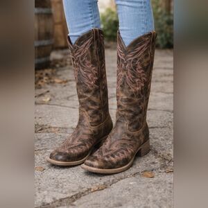 Ariat Burgundy and Gold Cowboy Boots